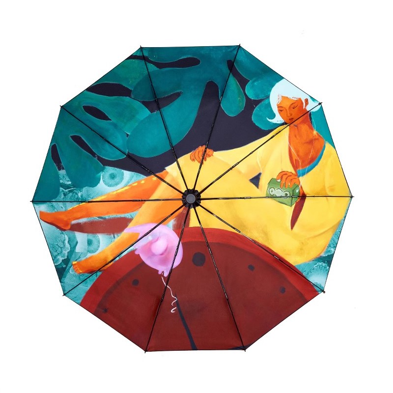 手繪油彩復古折疊傘自動開遮陽傘